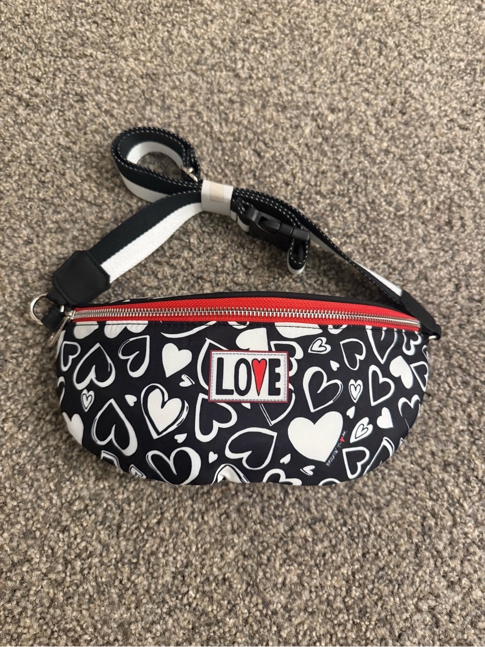 Brighton LOVE Black and White Heart Print Crossbody Belt Bag